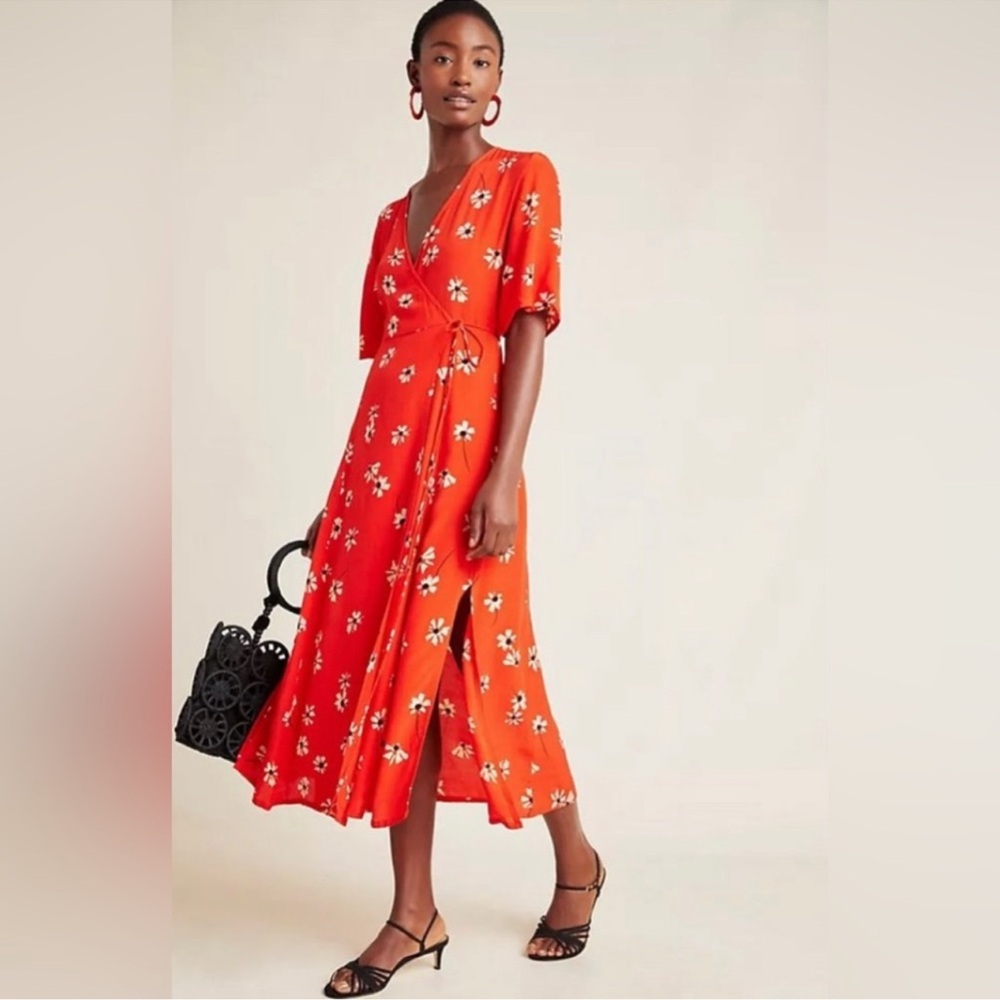 FAITHFULL THE BRAND X ANTHROPOLOGIE RED RIVERA FLORAL PRINT MIDI DRESS SIZE 4